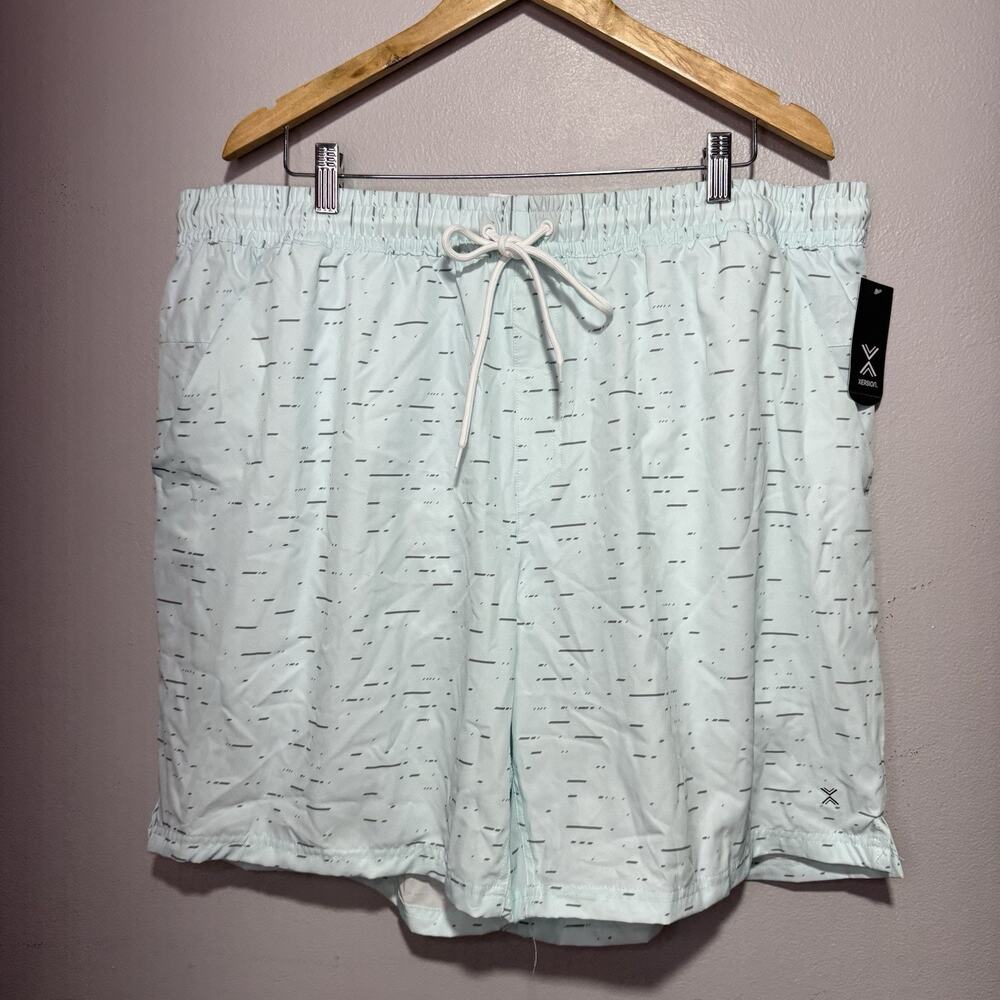 Xersion Shorts Men’s 2XLT Misted Aqua Brief Liner Drawstring Pocket Swim Gym